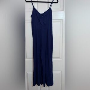 Everly Navy Blue Spaghetti Strap Pants Jumpsuit with Keyhole & Front Tie M NWOT